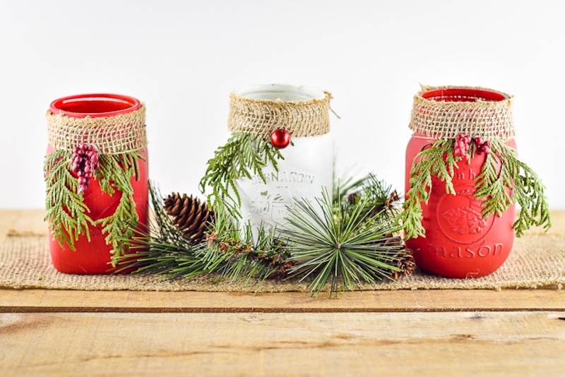 Red and White Christmas Mason Jars