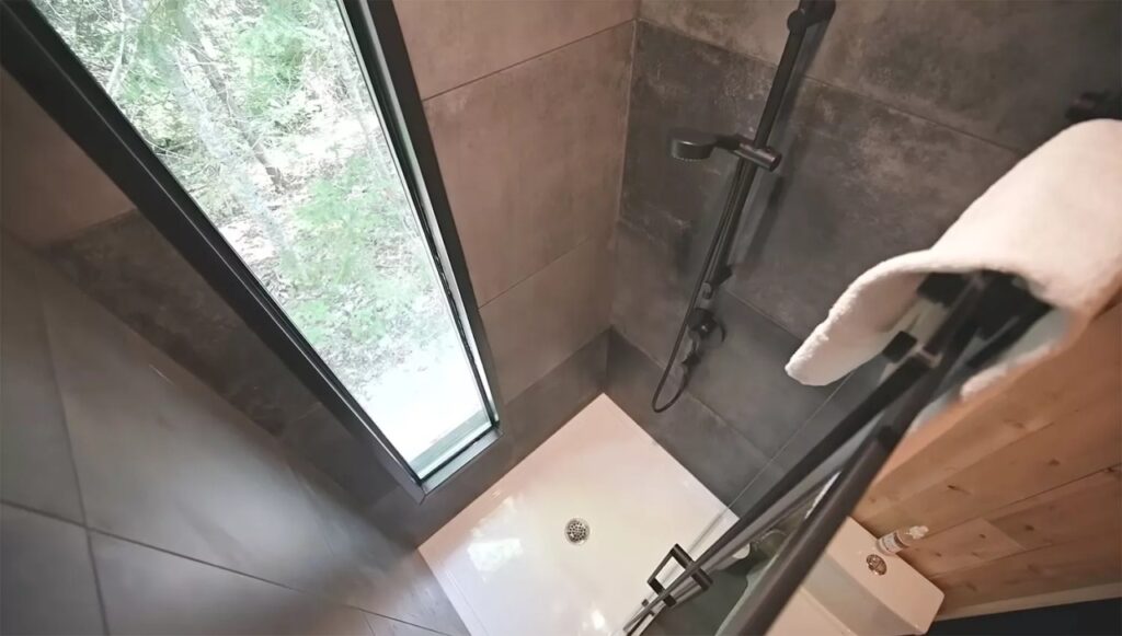 shower space in shipping container cabin 