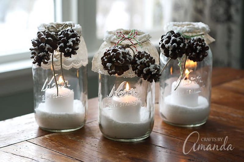 Snowy DIY Mason Jar Centerpieces {5-Minute $1 Decorations} - A