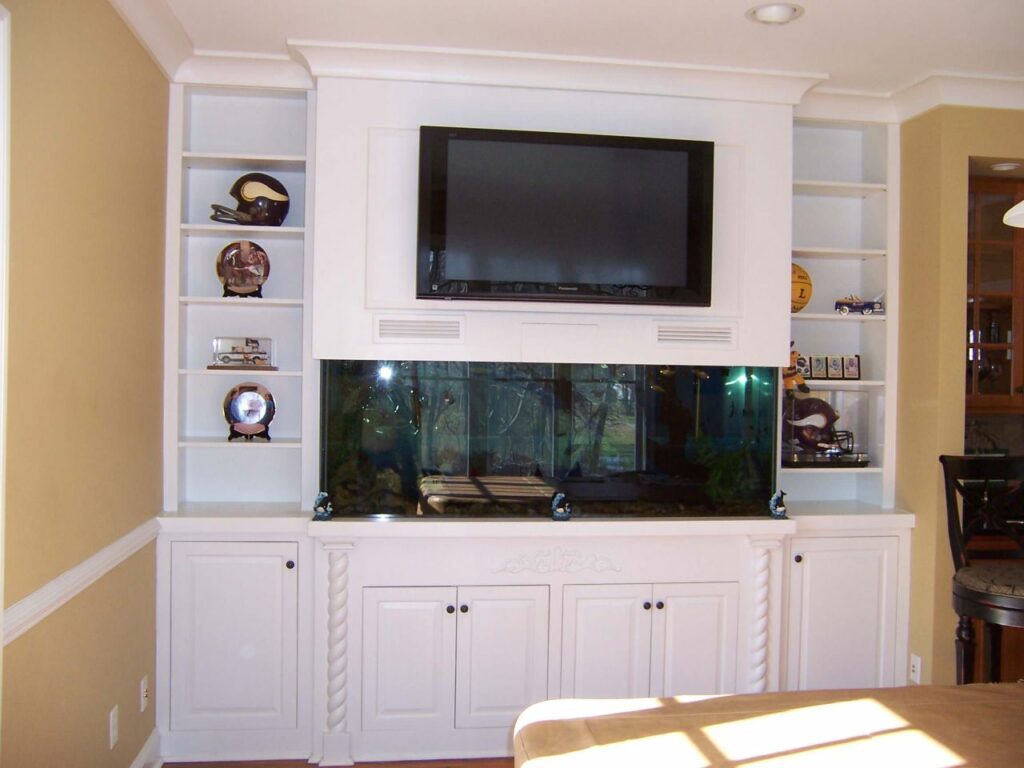 entertainment center with fish tank