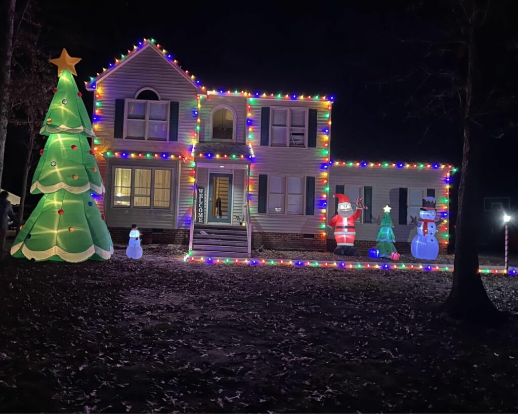 vivid illumination and Christmas tree in the yard 