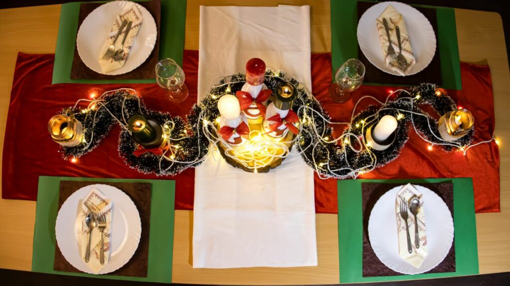 aux pine garland on the dining table for a minimalist look