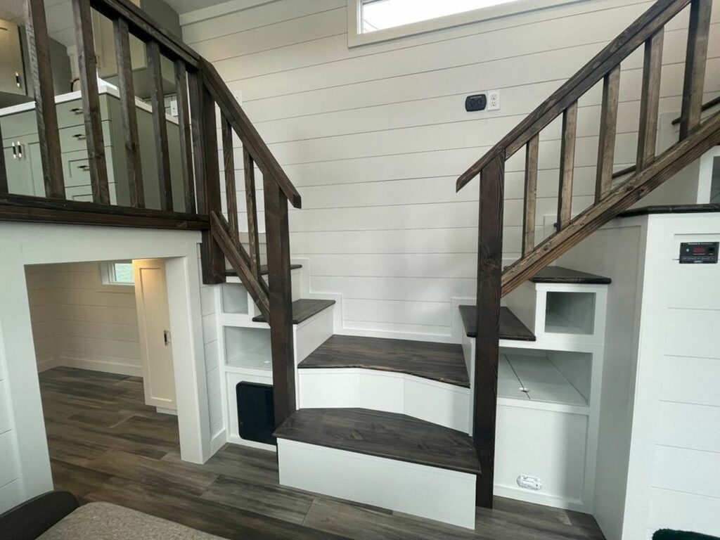 Kenai tiny house double stairs with loft kitchen