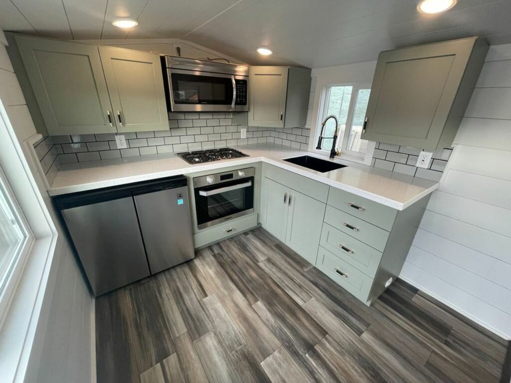 Kenai tiny house with loft kitchen