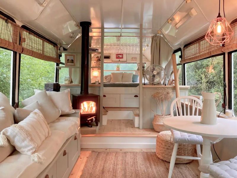 white interior Bus conversion by Luke Whitaker