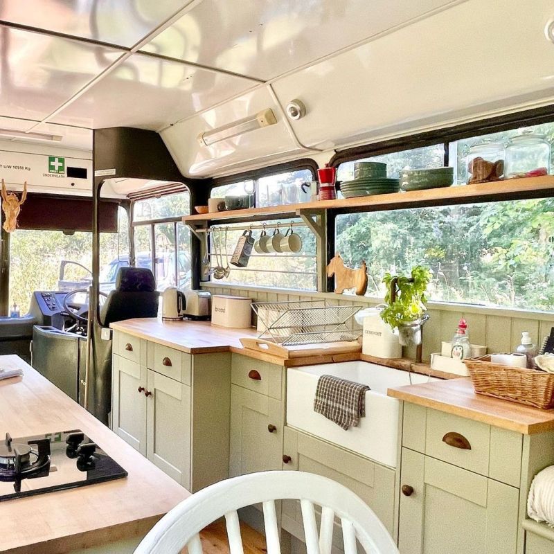 kitchen in Bus conversion by Luke Whitaker