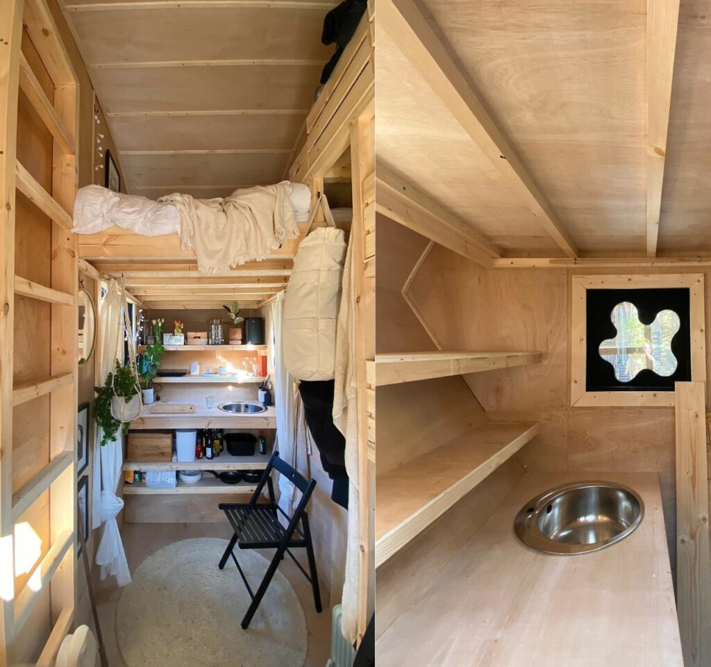 Skip House kitchen and bedroom by London artist