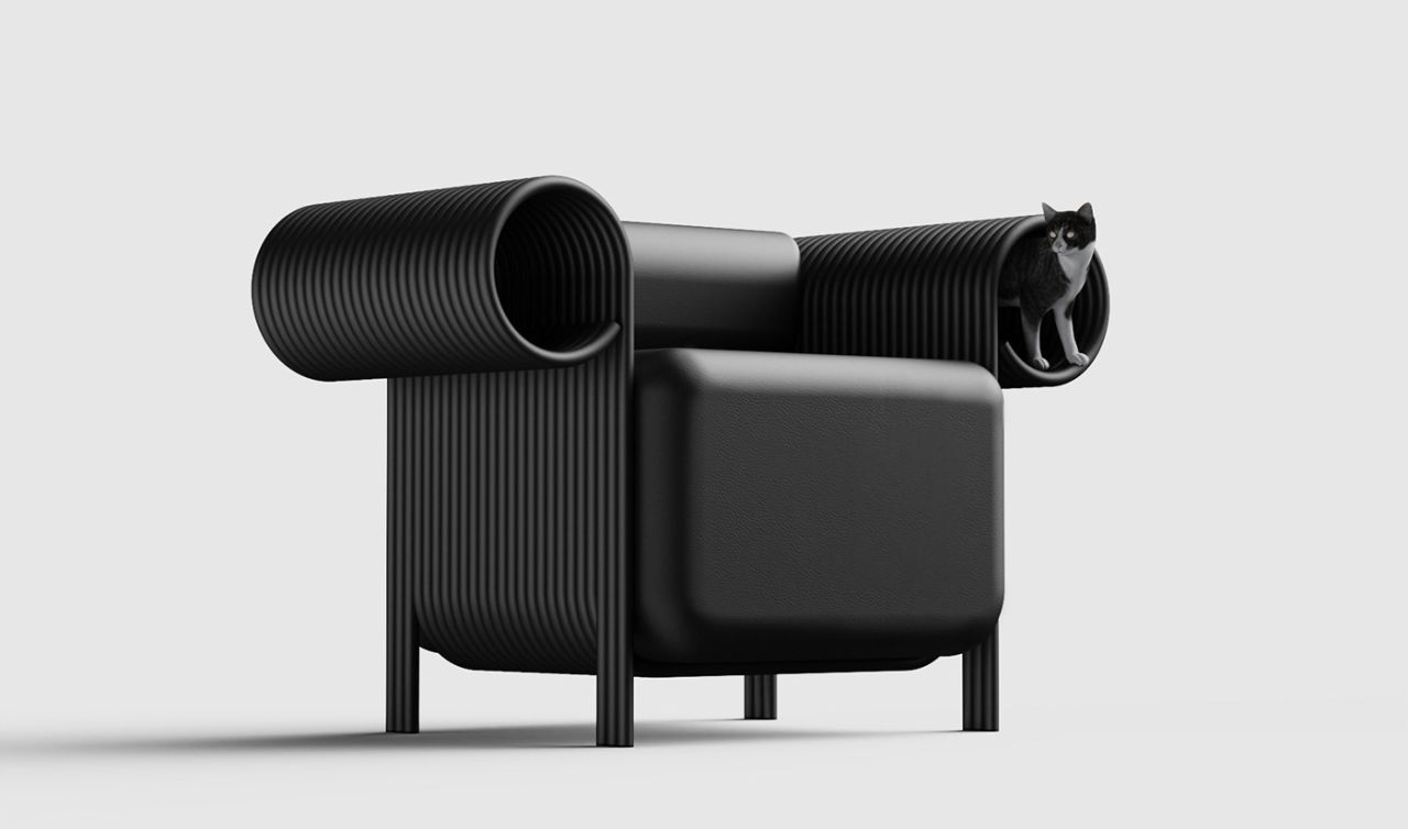Multifunctional Sofa with Cat Tunnels is Playful and Modern