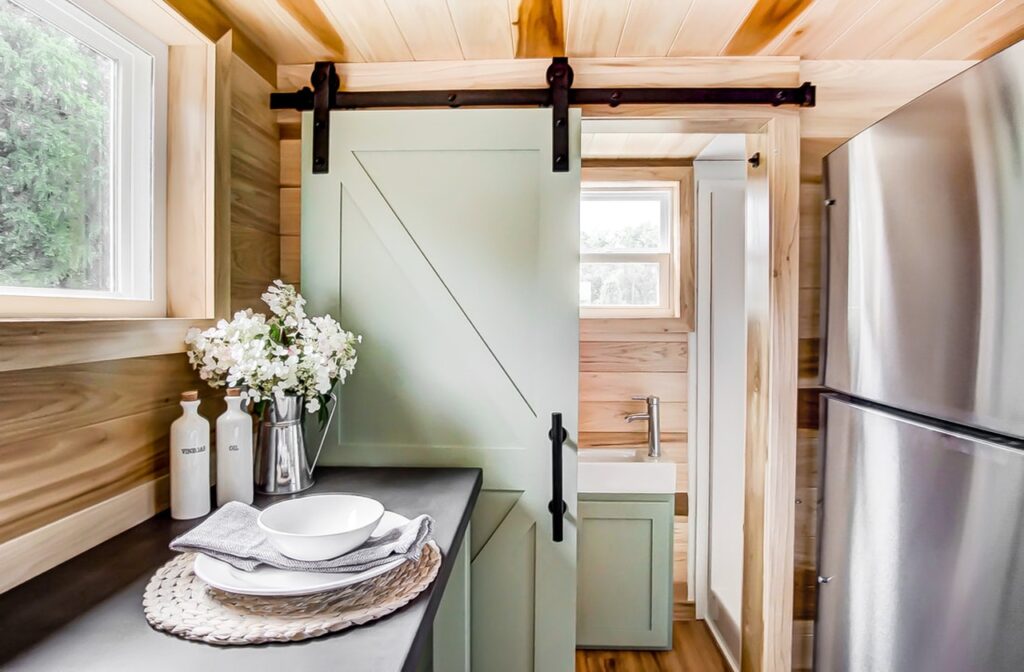 Clover Tiny House - Barn Door Bathroom