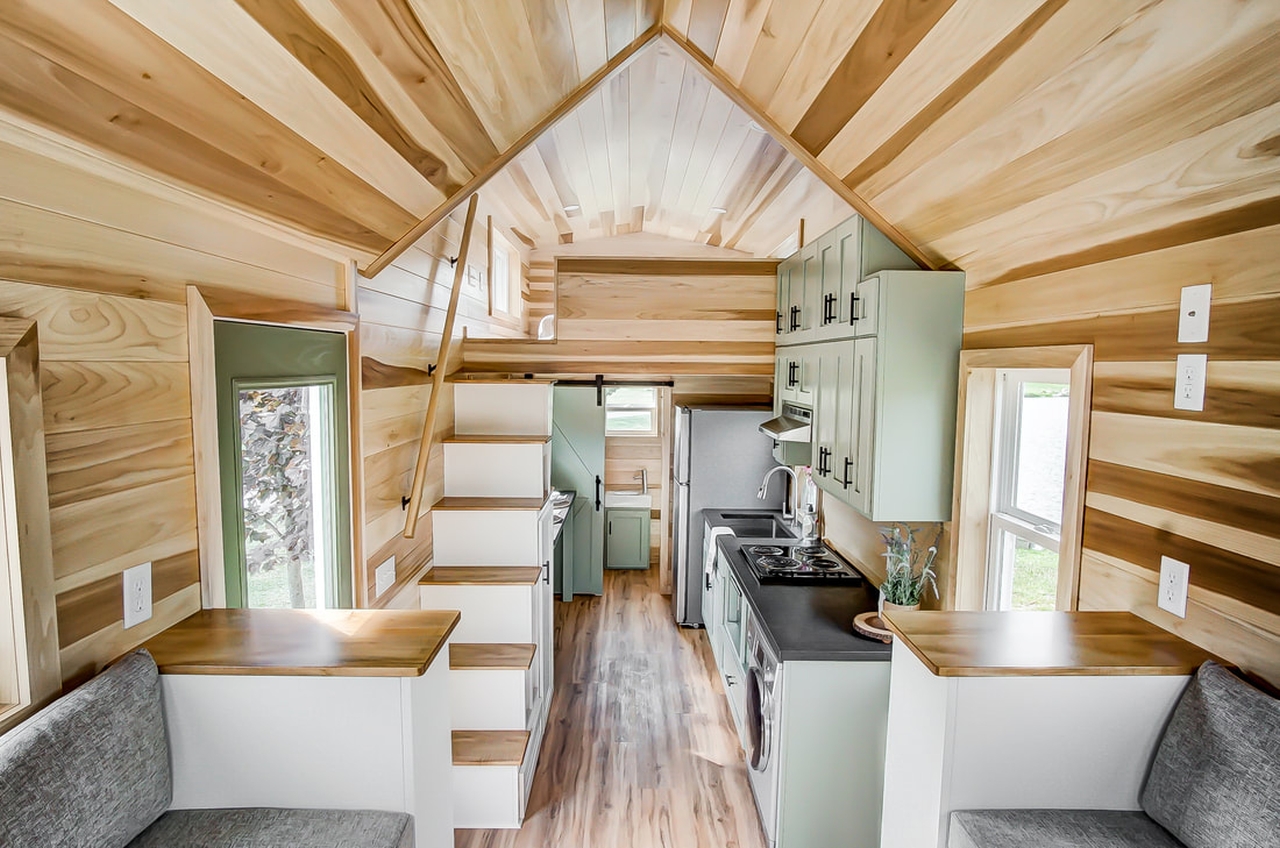 Clover Tiny House Has Elevated Living Room, Gourmet Kitchen