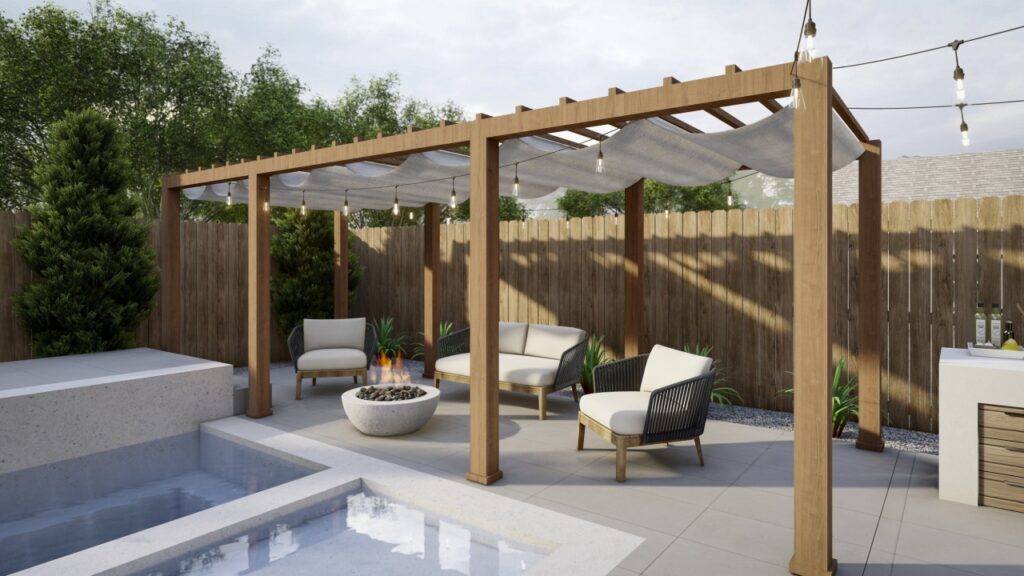 Curtained Wood Pergola