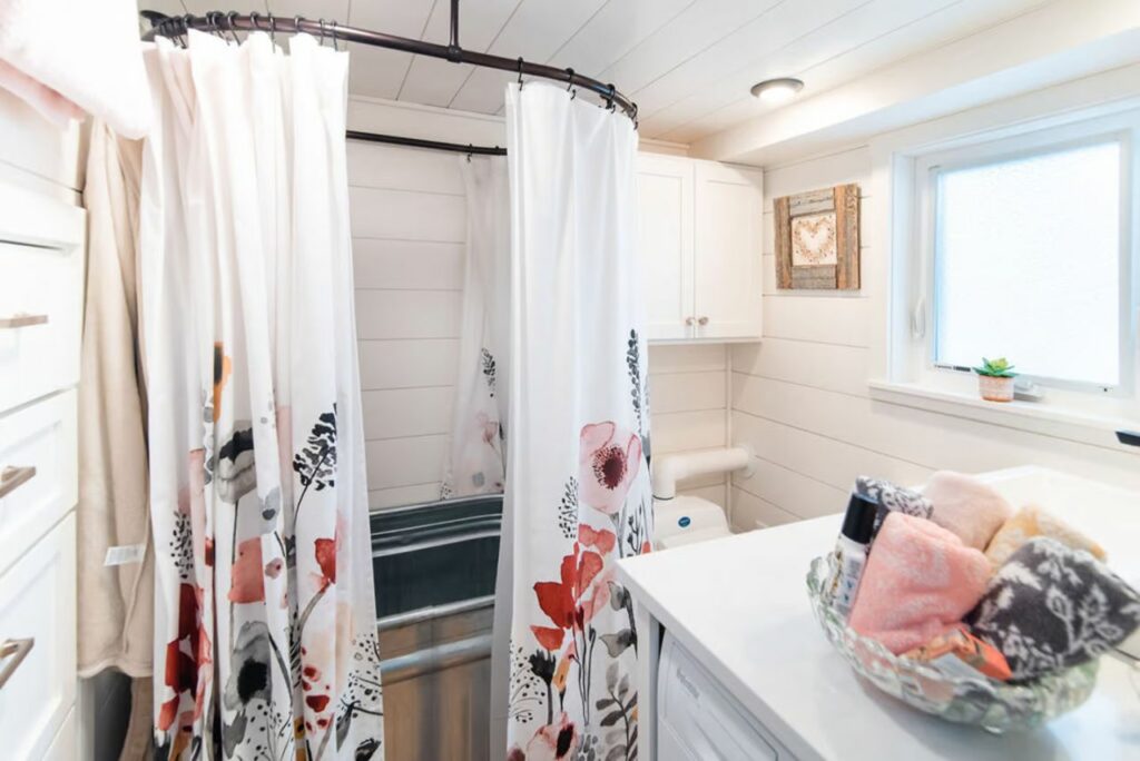 Jen’s 34′ x 10′ Tiny Home bathroom