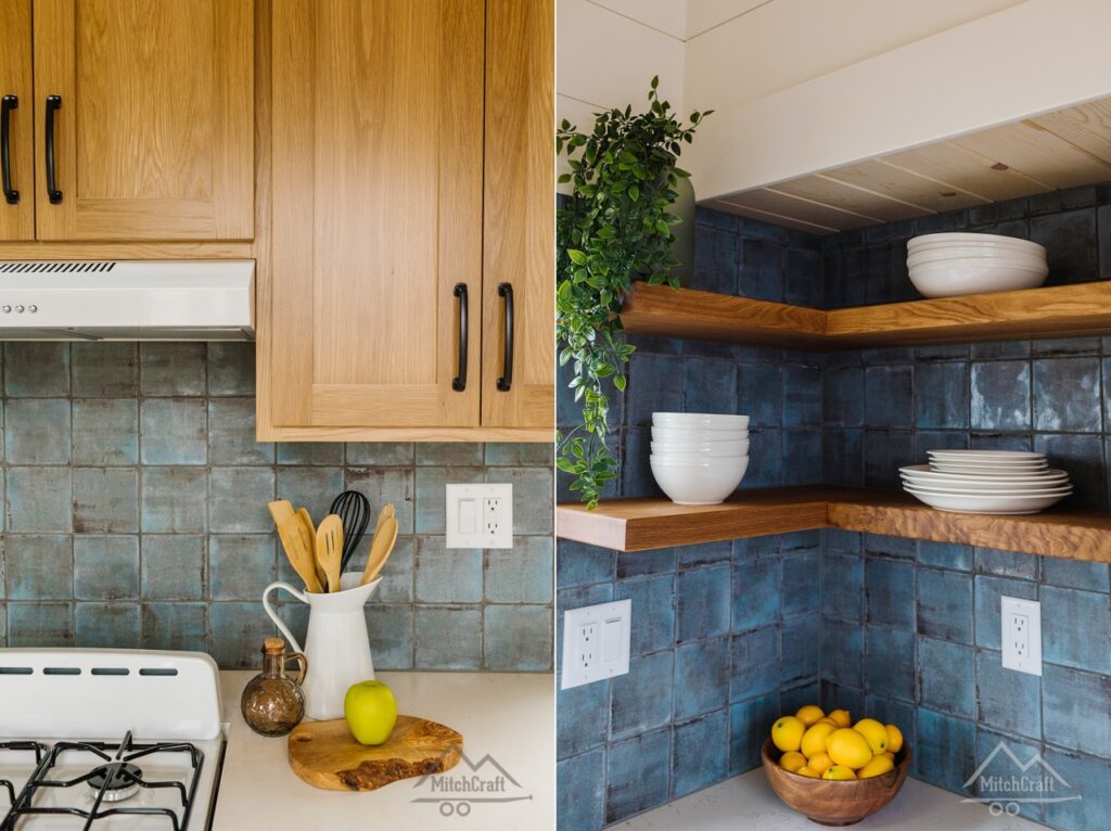 Kitchen Counter and Blue Tile Backsplash