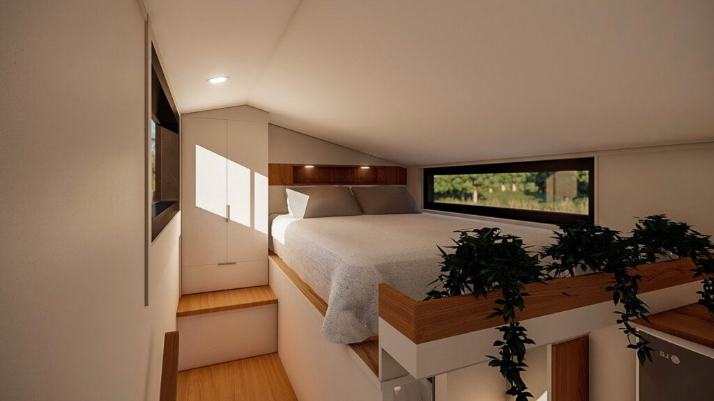 Loft-bedroom-of-Halcyon-tiny-home