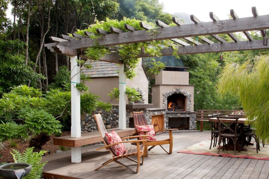 Outdoor Fireplace Pergola