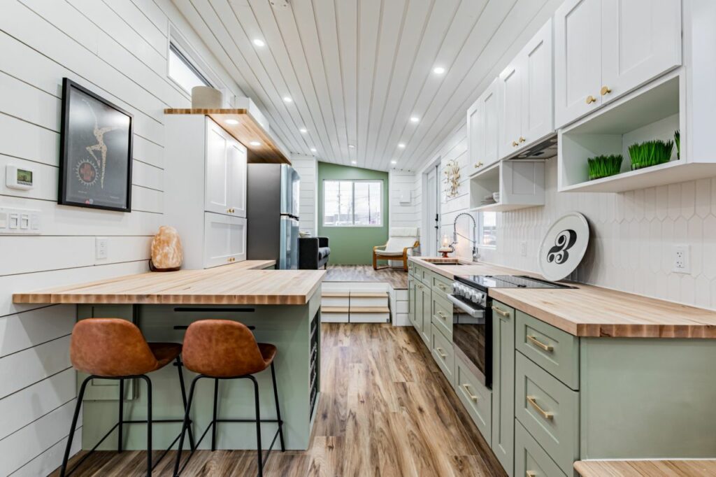 Interior of Pine Needle Tiny House by Acorn Tiny Homes