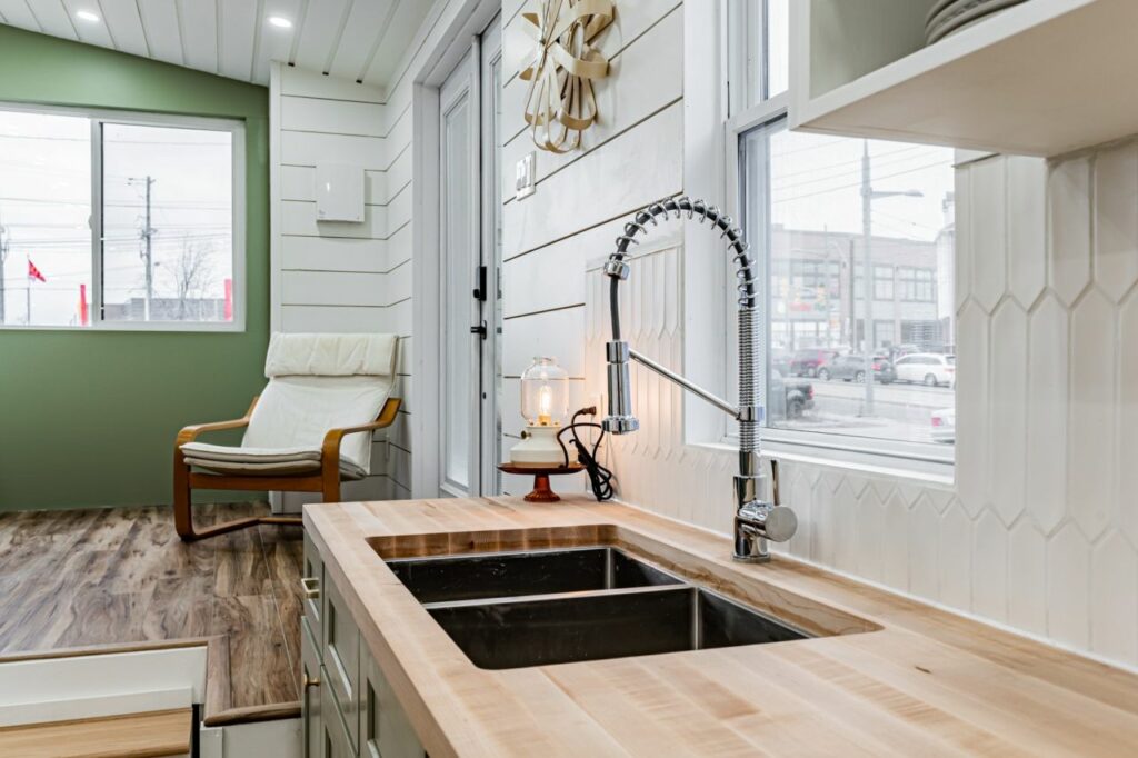 Sink of Pine Needle Tiny House by Acorn Tiny Homes