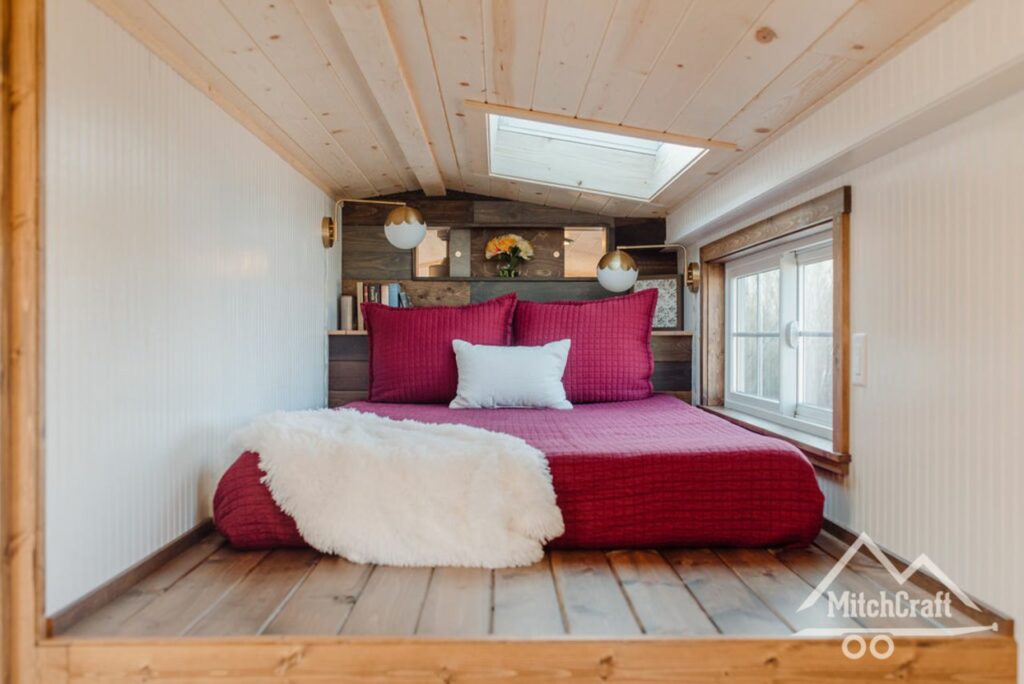 Summer’s 32′ x 8′ Tiny Home bedroom by MitchCraft Tiny Homes