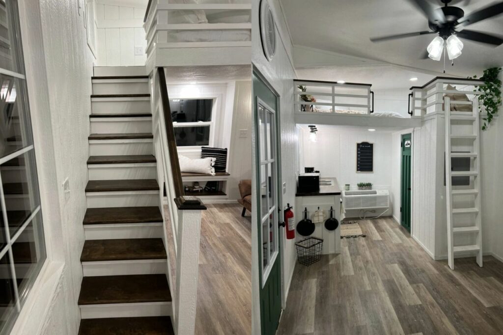 The Georgia Tiny House living room and stairs