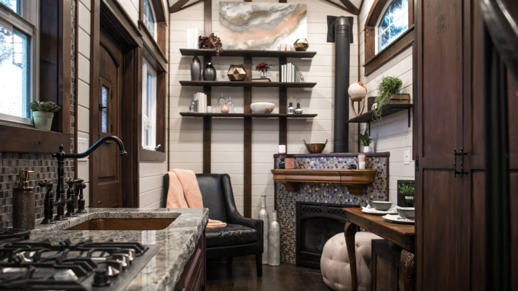 Tudor-House--Living-Room-with-Fireplace-and-Open-Shelving