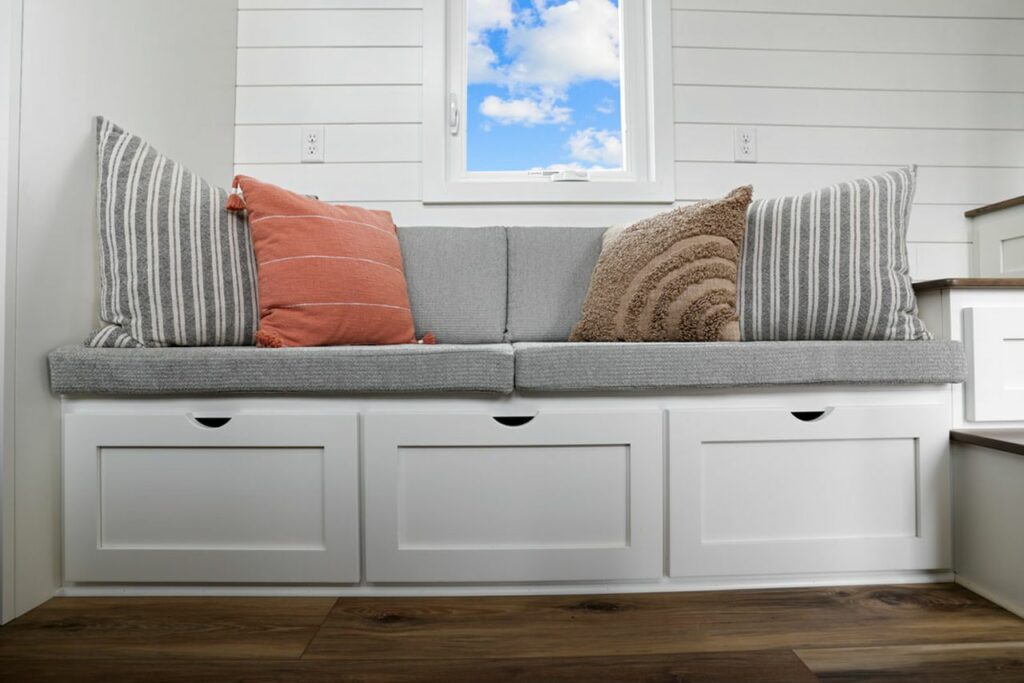 Storage-integrated sofa of Ulla-Carin tiny house