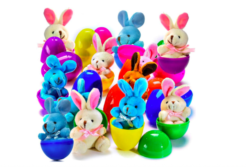 easter eggs filled with stuffed animals