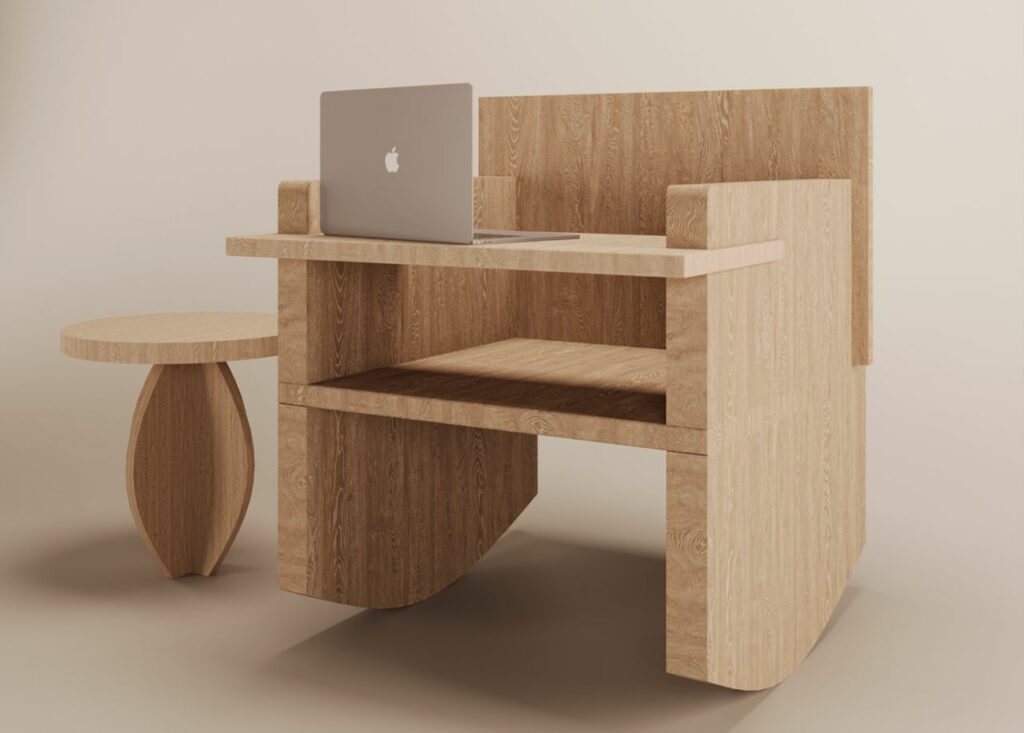 wooden chair with integrated table