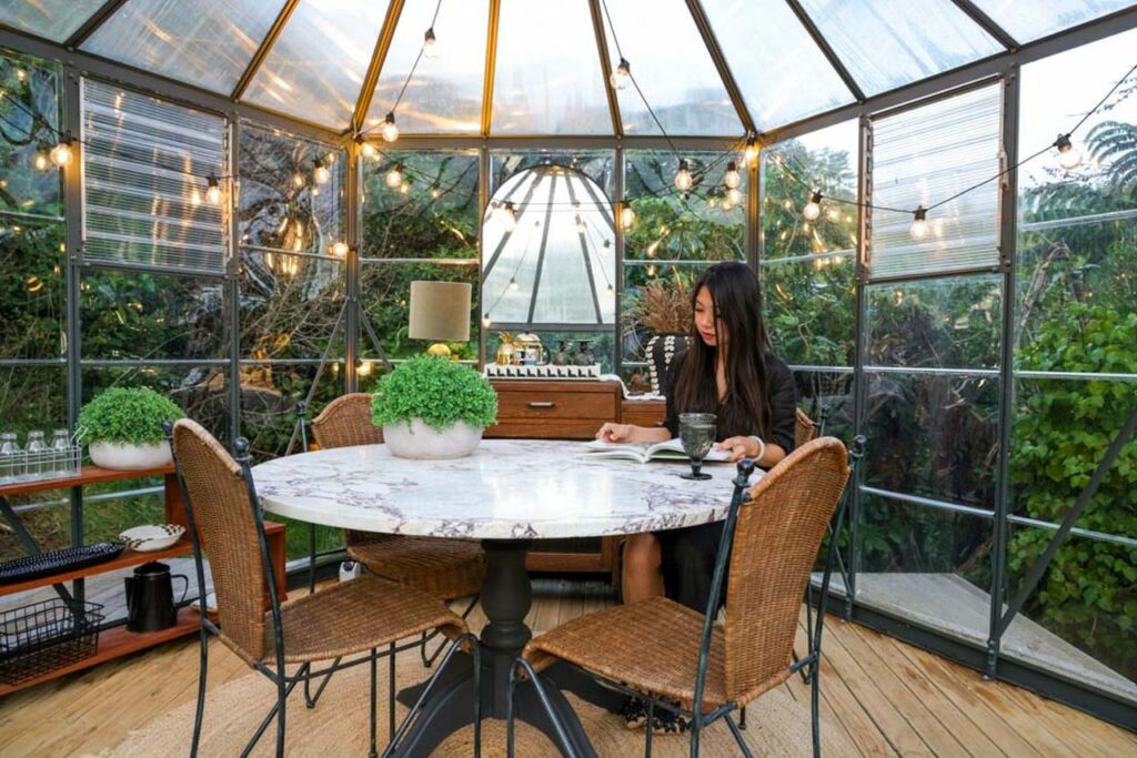 Glasshouse Dining Room next to tiny home