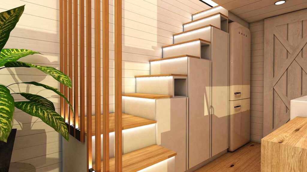 Ibiza-Tiny-House--Storage-integrated-stairs-to-loft