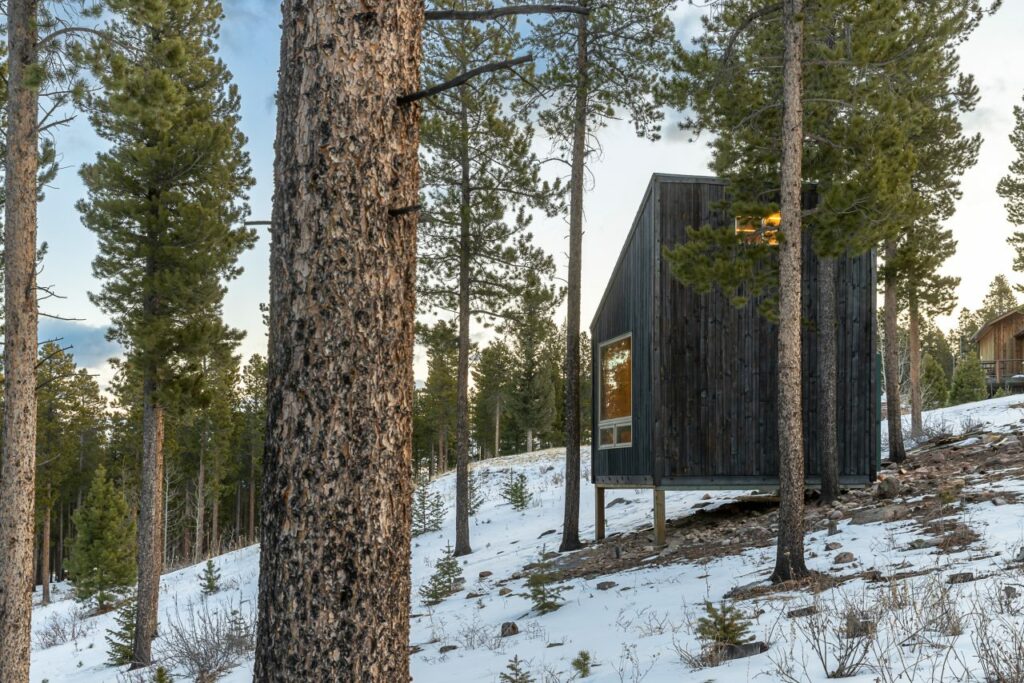 Magnolia-Net-Zero-Carbon-Tiny-Cabin on wood stilts