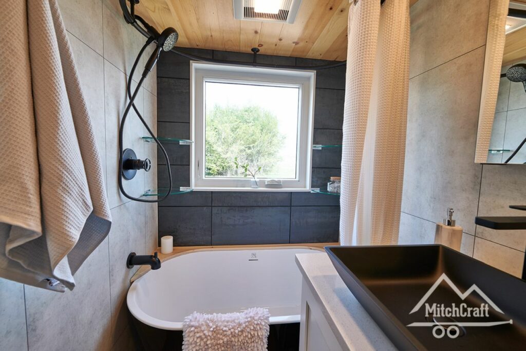 Bathroom of Meredith’s 28′ x 10′ Tiny Home by MitchCraft