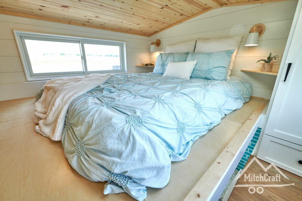 Beautiful Bedroom of Meredith’s 28′ x 10′ Tiny Home by MitchCraft