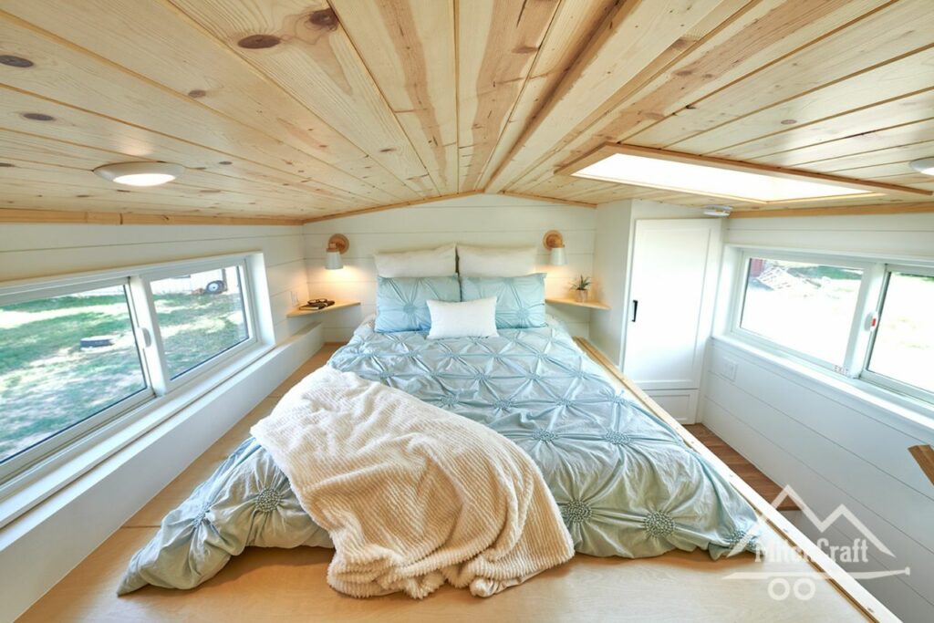 Bedroom of Meredith’s 28′ x 10′ Tiny Home by MitchCraft