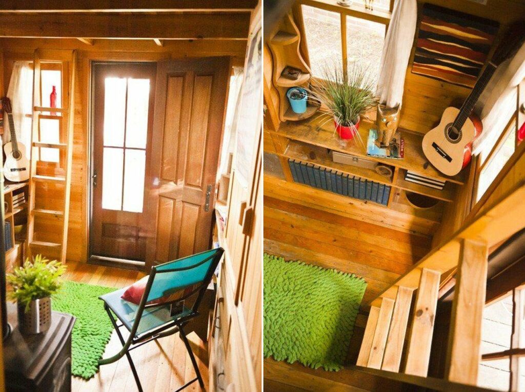 Interior of world's first tiny house on wheels