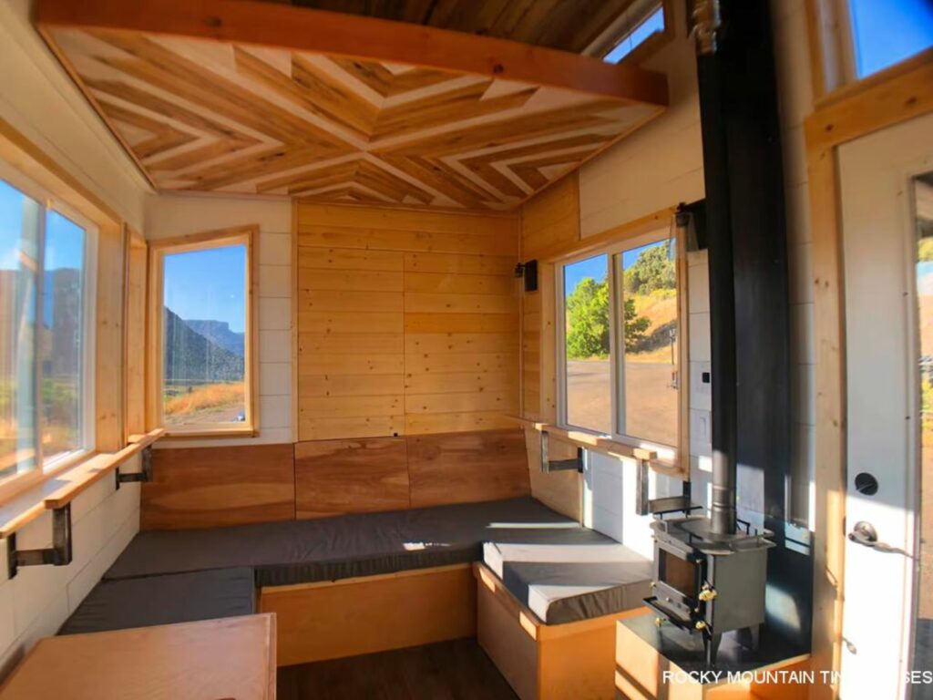 Living room of Timberwolf Tiny House by Rocky Mountain Tiny Houses