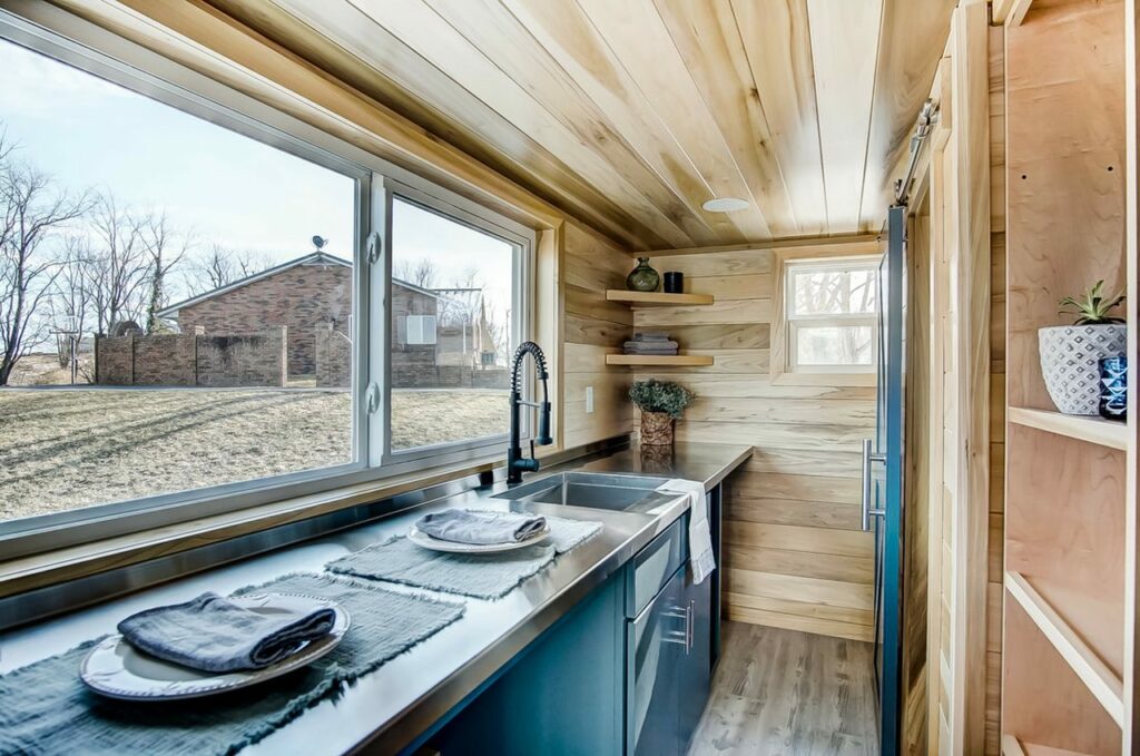 kitchen with stainless steel countertops