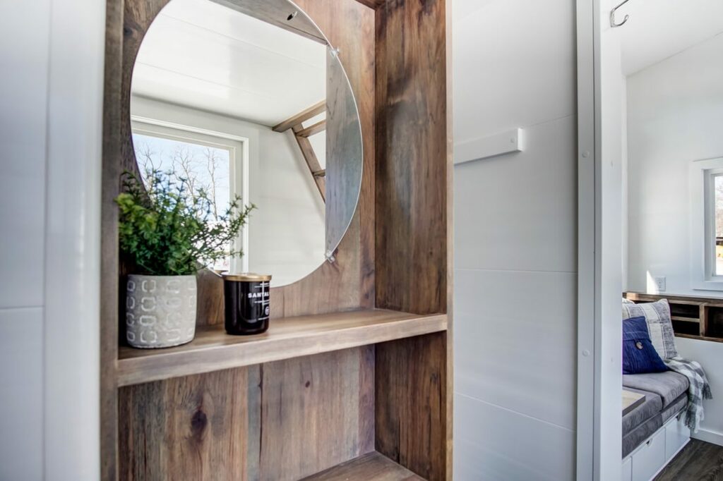 Closet door doubling as shelves