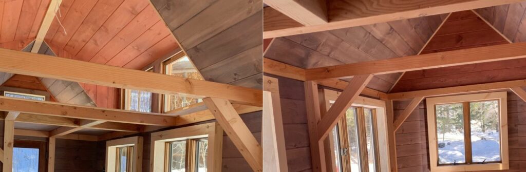 Driftwood tiny house ceiling and loft