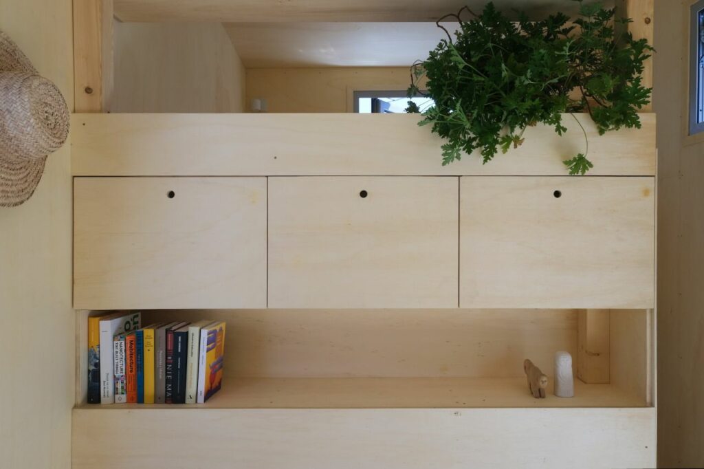 Book storage of REDUKT Echo tiny house on wheels