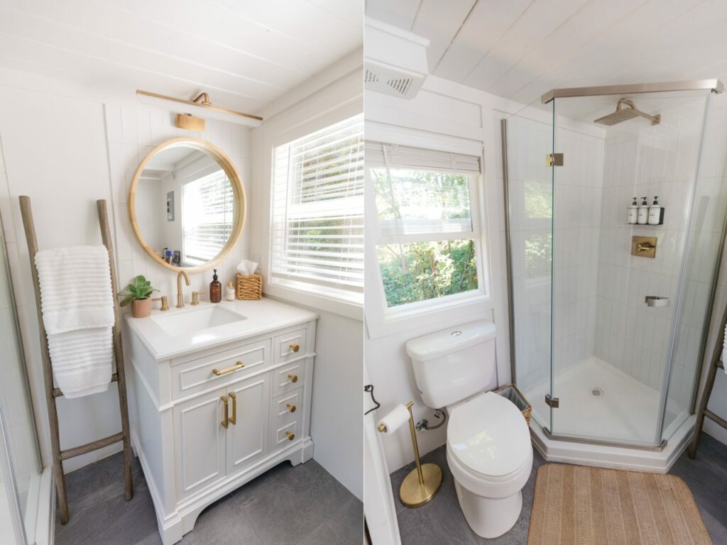 Spacious bathroom in Hideaway tiny house