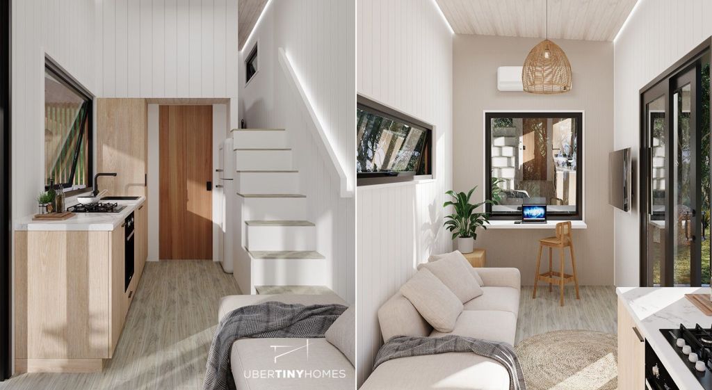 Interior of Suffolk tiny house on wheels