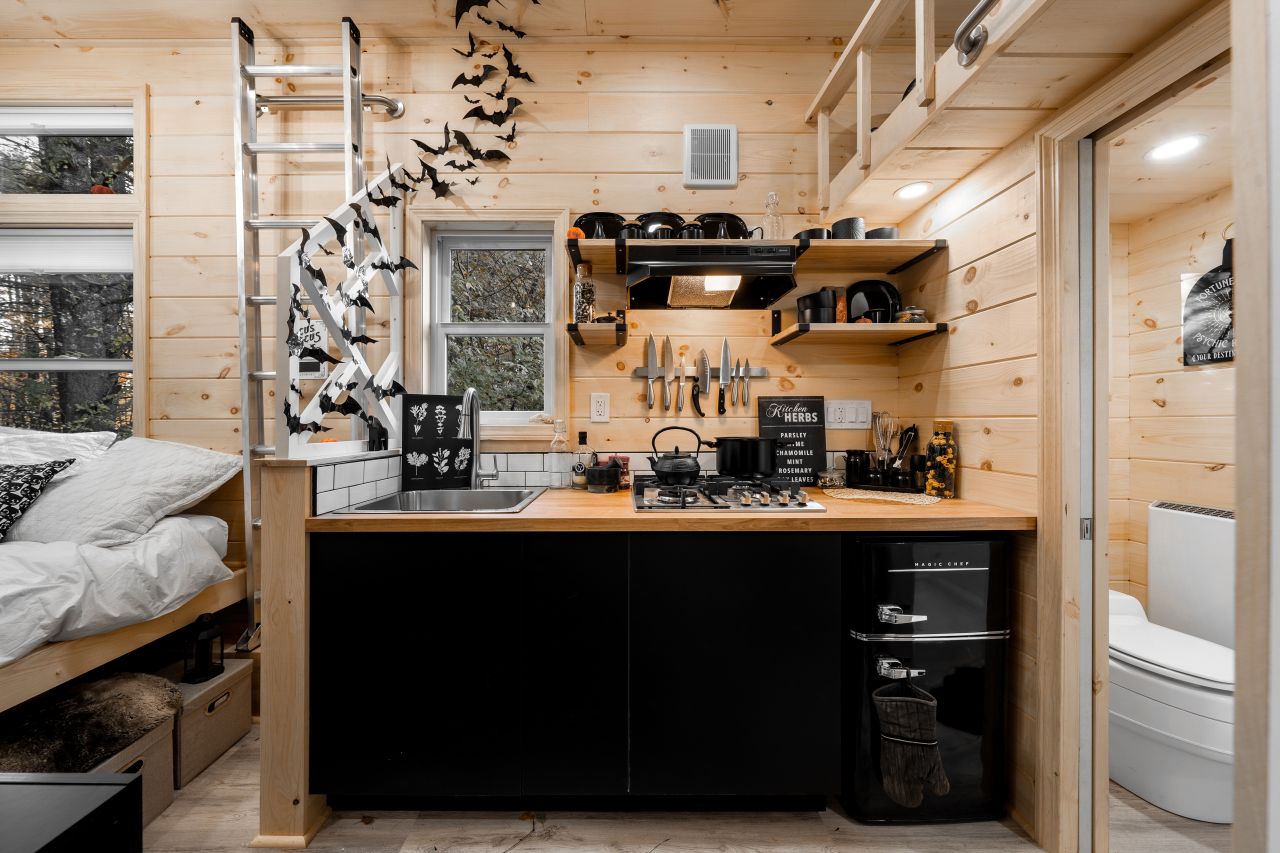 Kitchen of Halloween themed tiny house