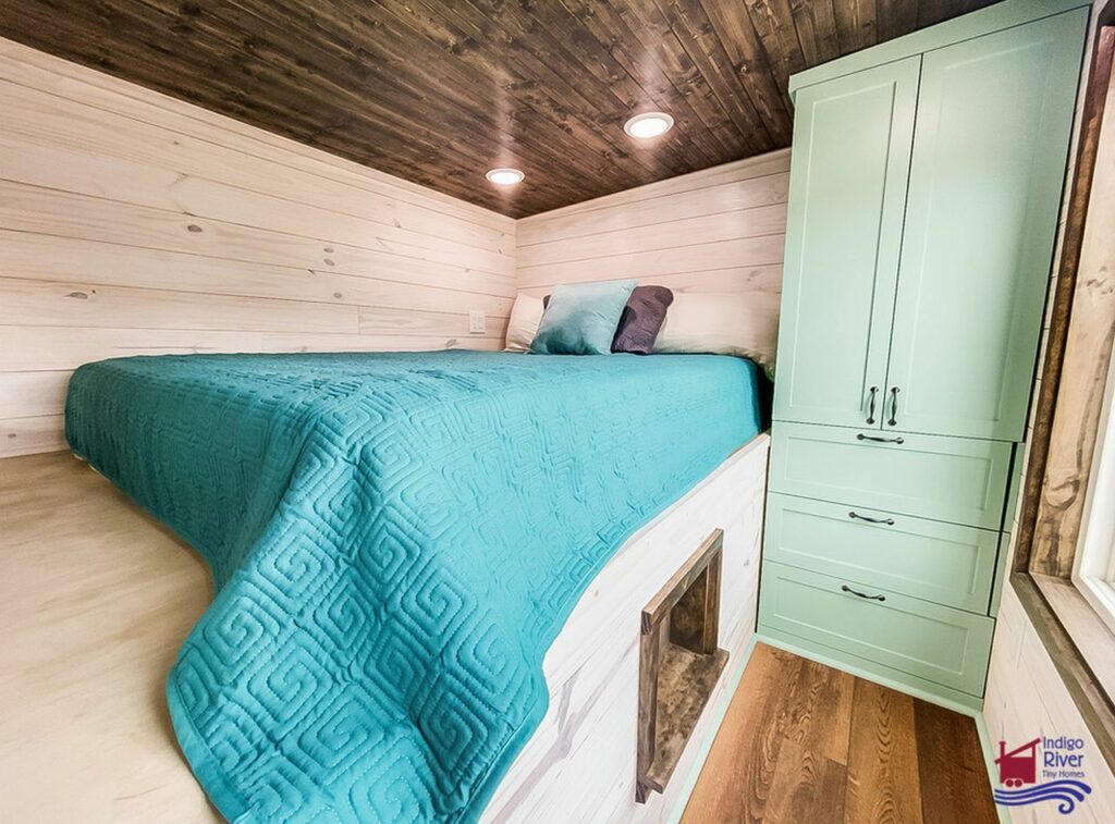 Tia tiny house bedroom by Indigo River Tiny Homes