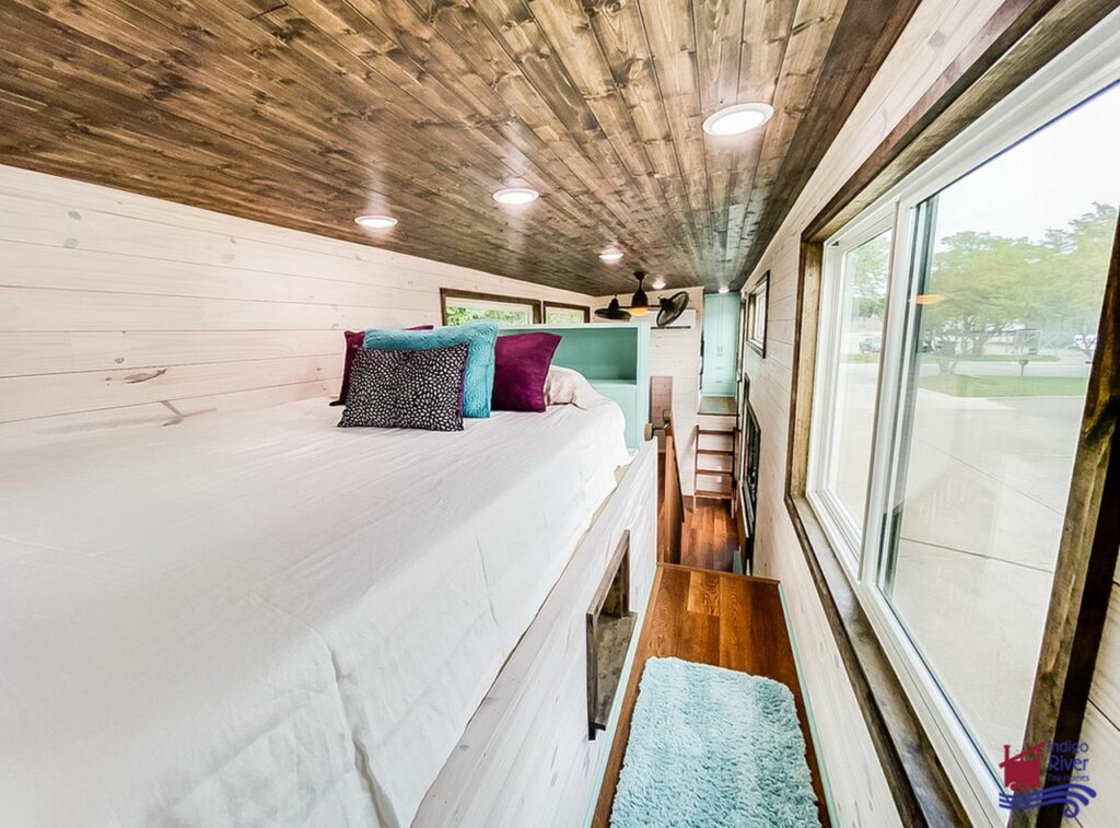 Tia tiny house bedroom by Indigo River Tiny Homes