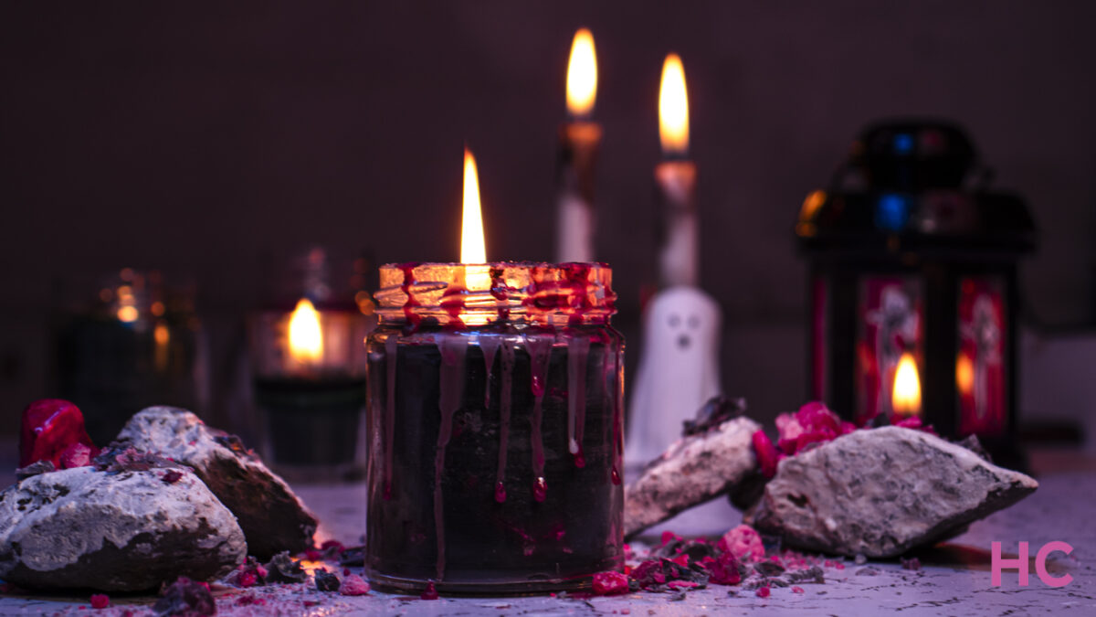 DIY Black Halloween Candle With Bloody Red Wax Chunks