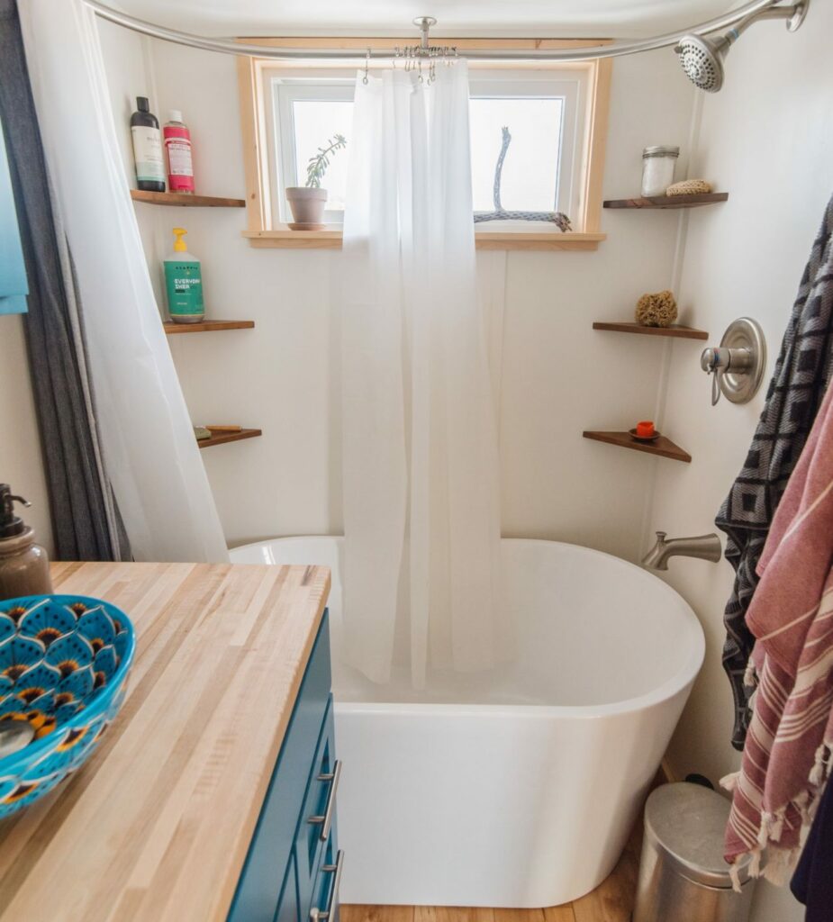 Freestanding bathtub in Carrie and Dan's Tiny House-1