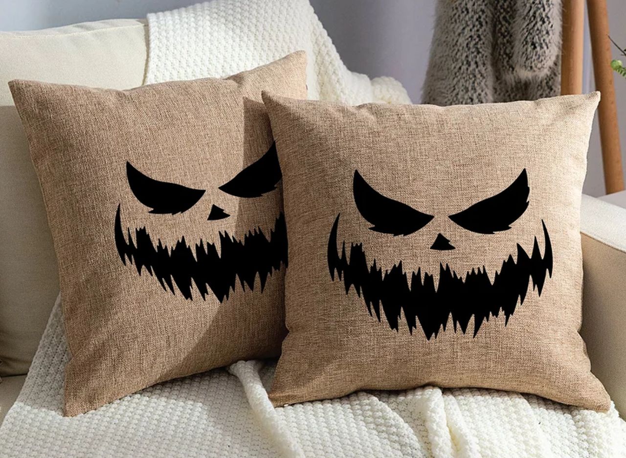 Halloween Burlap Pillow Cover