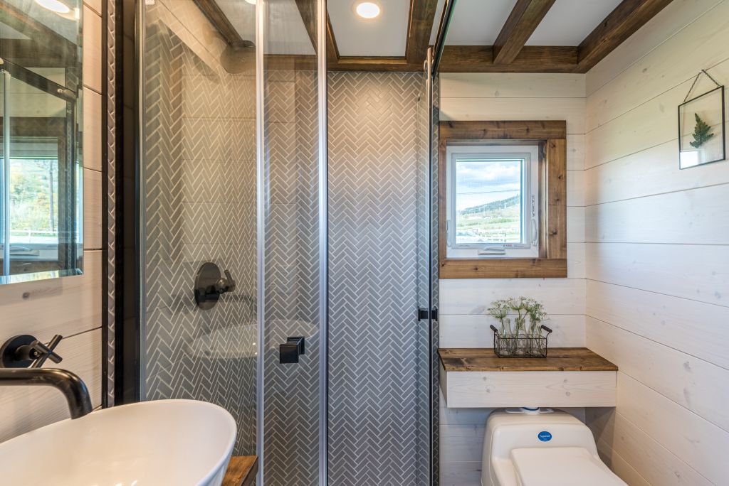 Helikon tiny house bathroom by Summit Tiny Homes