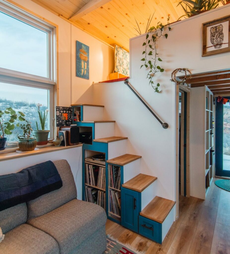 Storage Integrated staircase for loft in Carrie and Dan's Tiny House-1