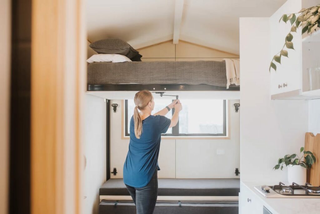 Te Whare Nukunuku Tiny House drop-down bed